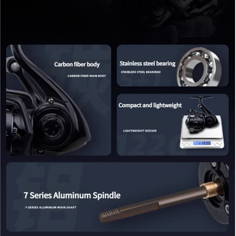 Mavllos Scylla Light Bass Spinning Reel Ratio 5.2:1 1000S 119g Low-Inertia Rotor Waterproof Anti-Rust Carbon Micro Fishing Reel