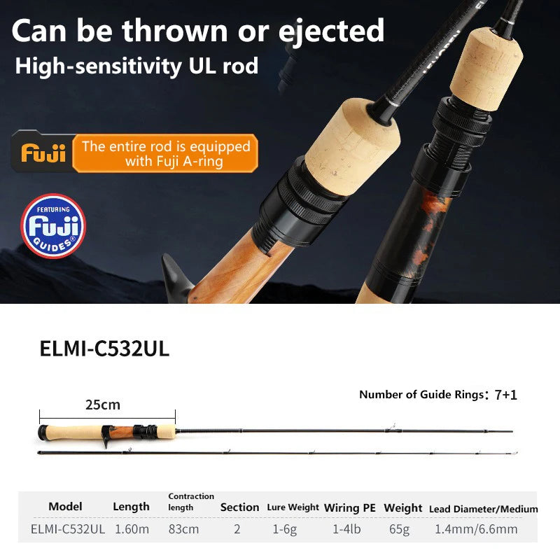 Mavllos Elite UL Tip Micro Spinning Rod Lure 1-6g Line 1-4lb Fuji A Guide Set Fast Action Stream Carbon Spinning Fishing Rod