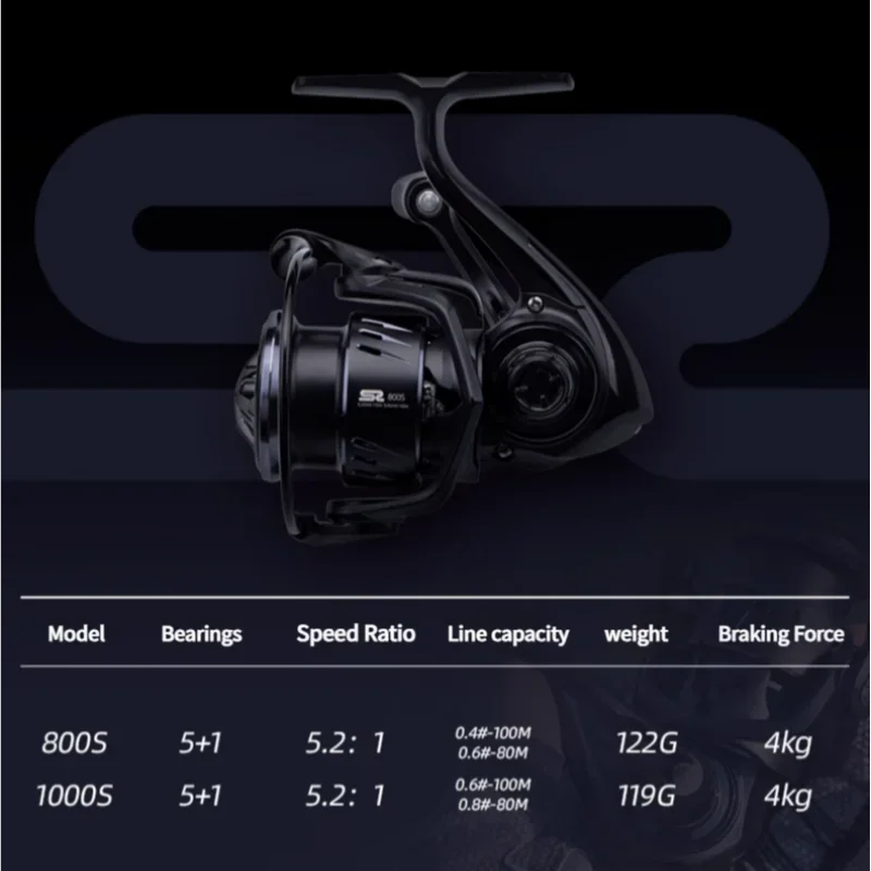 Mavllos Scylla Light Bass Spinning Reel Ratio 5.2:1 1000S 119g Low-Inertia Rotor Waterproof Anti-Rust Carbon Micro Fishing Reel