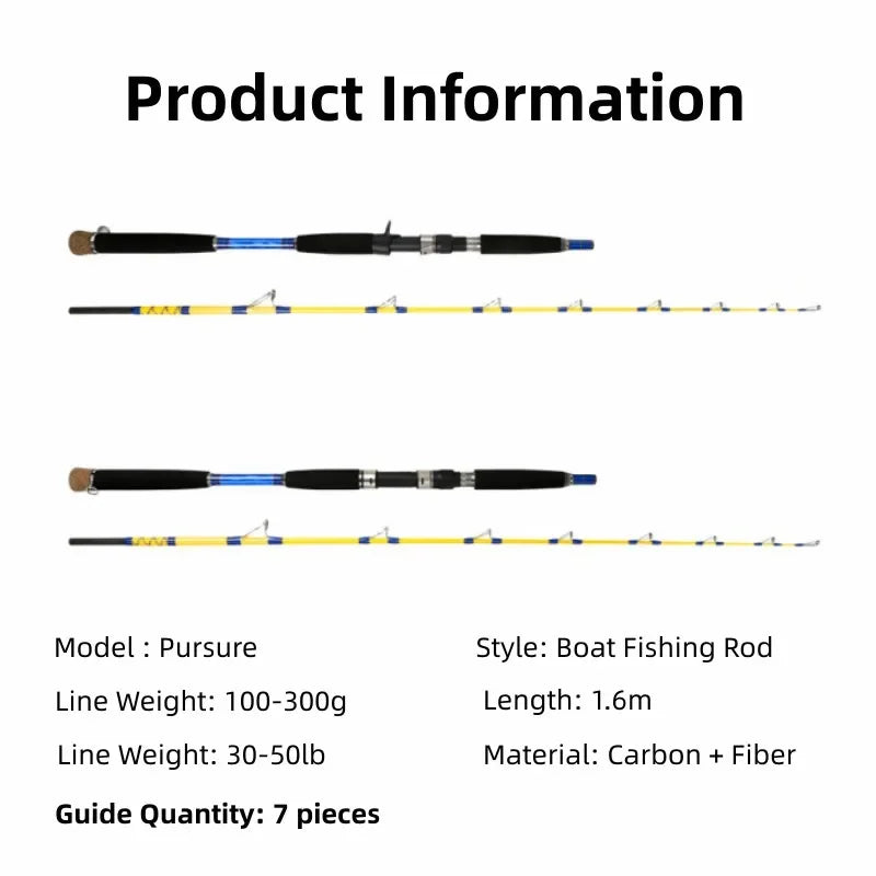 Mavllos Pursure Bass Fishing Rod ,Lure 100-300g Line 30-50lb 1.6m MH Solid Tip Carbon Trout Fishing Casting Spinning Rod