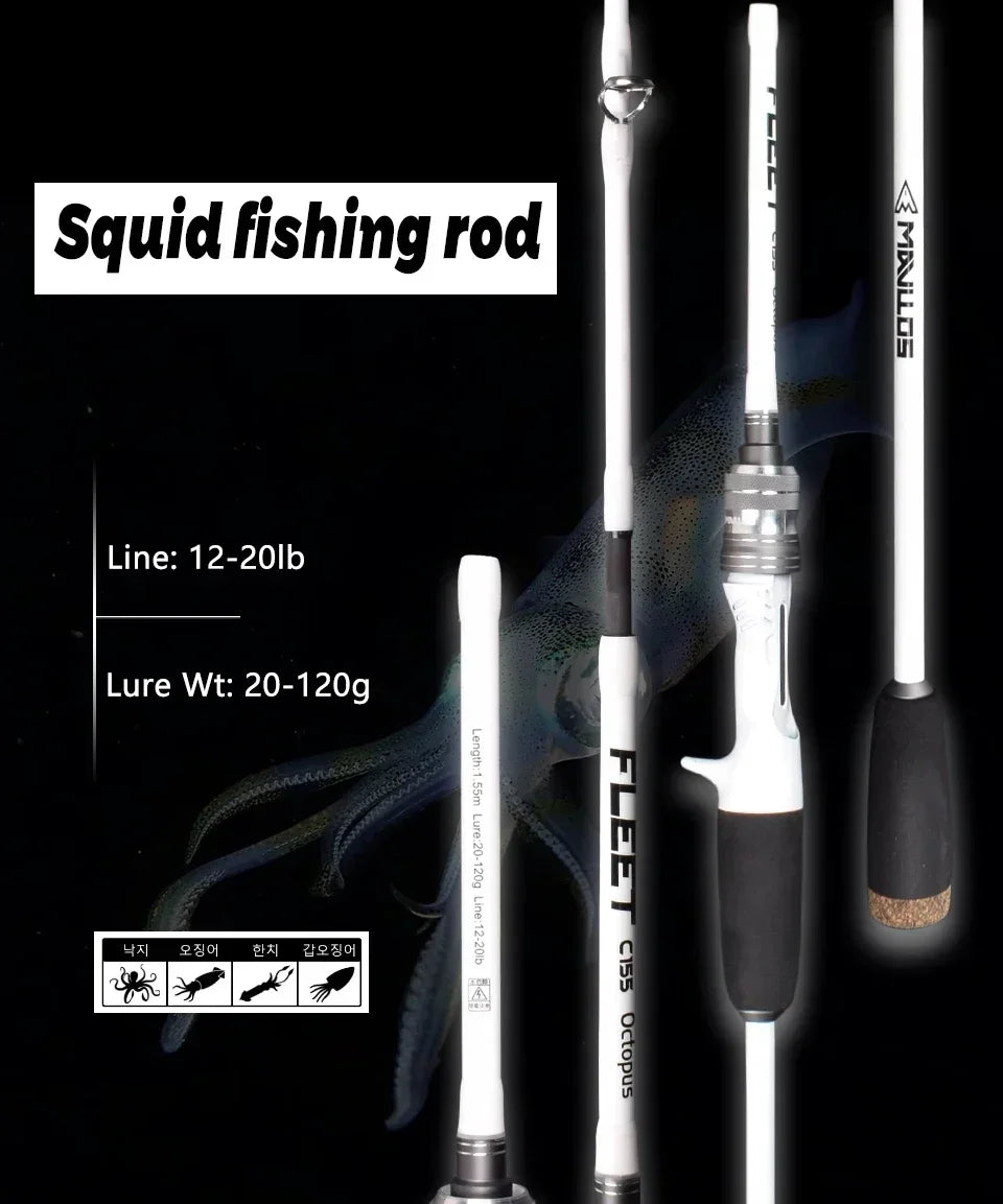 Mavllos Fleet Saltwater Squid Fishing Rod Lure 20-120g M Tip Ultra Light Carbon Octopus Rod Cuttlefish Hairtail Casting Rod