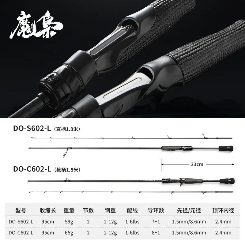 Mavllos MOXIAO Bass Spinning Rod 1.8m Line 1-12lb Lure 2-28g Fast Tip 2 Sections L Tip Light Fast Action Carbon Casting Rod
