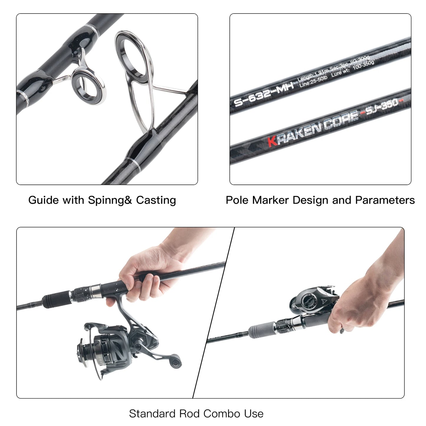 Mavllos Kraken Slow Jigging Rod 1.91m 3 Piece Saltwater Fishing Rod,Lure 100-350g PE 25-50lb Carbon Spinning & Casting Boat Rod